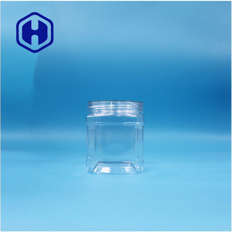 স্বচ্ছ স্কয়ার পিইটি প্লাস্টিক খাদ্য বাদাম চিনি মিষ্টি মাখনের গাম কুকিজ ওট টুইস্ট জার