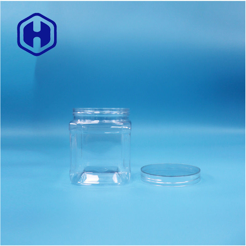 স্বচ্ছ স্কয়ার পিইটি প্লাস্টিক খাদ্য বাদাম চিনি মিষ্টি মাখনের গাম কুকিজ ওট টুইস্ট জার