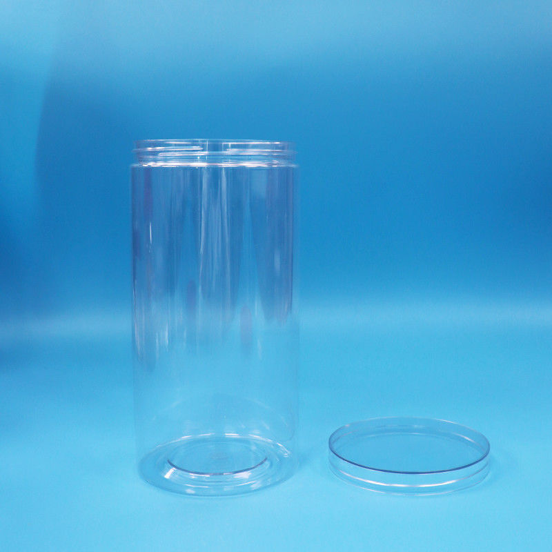 ফুড গ্রেড ক্লিয়ার পিইটি সিলিন্ডার গোলাকার প্লাস্টিকের মিষ্টি কুকি ফুড জার স্ক্রু ক্লিয়ার ক্যাপ