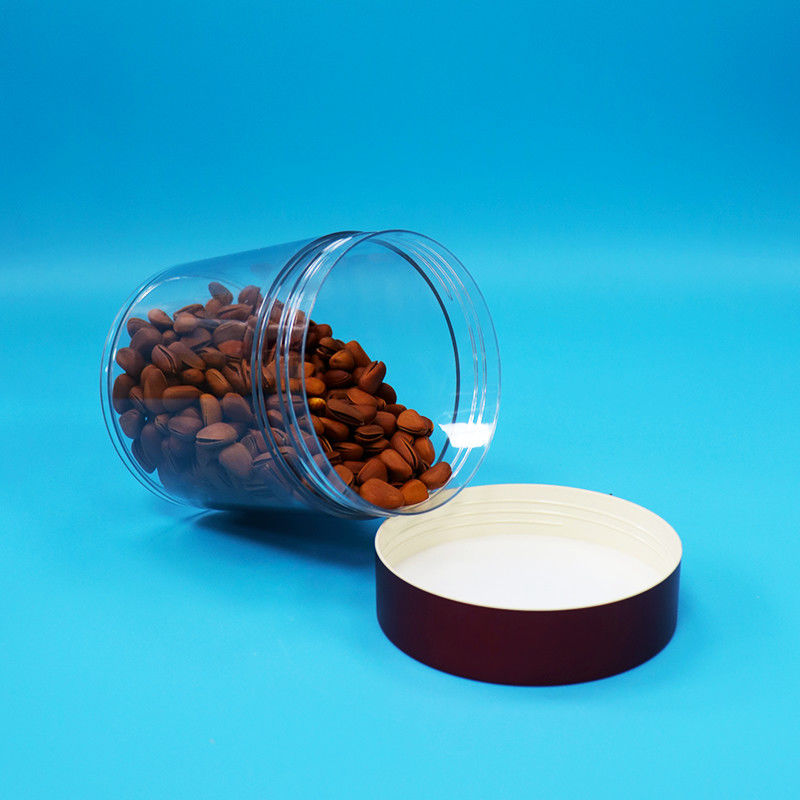 বিপিএ মুক্ত ক্যান্ডি কুকি বাদাম খাদ্য গ্রেড পিইটি স্বচ্ছ প্লাস্টিকের জার স্ক্রু লাল ঢাকনা