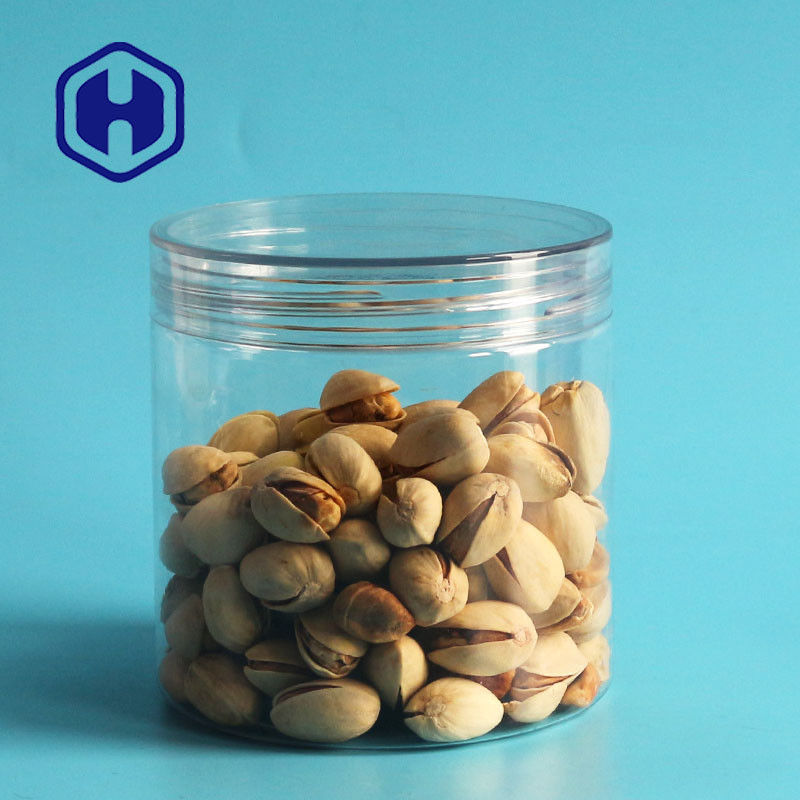 স্বচ্ছ বায়ুরোধী প্লাস্টিকের ক্যান চিনাবাদাম চওড়া মুখ পোষা গোলাকার রিং স্ক্রু ক্যাপ দিয়ে ইও টানুন