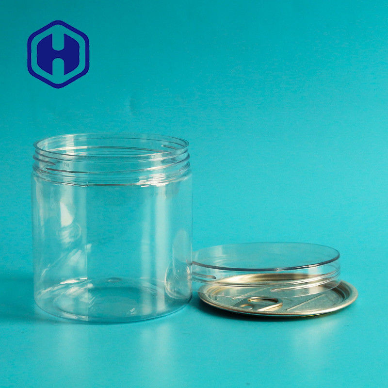 স্বচ্ছ বায়ুরোধী প্লাস্টিকের ক্যান চিনাবাদাম চওড়া মুখ পোষা গোলাকার রিং স্ক্রু ক্যাপ দিয়ে ইও টানুন