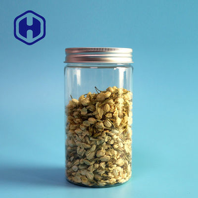 গোলাকার সোজা 70mm স্ন্যাকস স্বচ্ছ প্লাস্টিকের জার সঙ্গে অ্যালুমিনিয়াম কভার 490ml