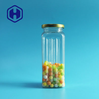 স্বচ্ছ পিইটি প্লাস্টিক জার ডগ ট্রিট ফুড প্যাকেজিং স্কয়ার টিনপ্লেট মেটাল ঢাকনা