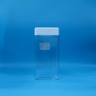 সহজ খোলা স্বচ্ছ খাদ্য পিইটি বর্গক্ষেত্র প্লাস্টিকের ক্যান্ডি কুকিজ জার সাদা প্লাস্টিকের ঢাকনা