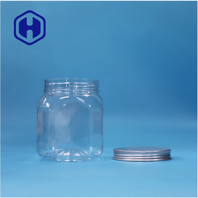 বহুভুজ আকৃতির স্বচ্ছ প্লাস্টিকের কুকিজ রক ক্যান্ডি বাদাম চিনি জার অ্যালুমিনিয়াম শীর্ষ ক্যাপ