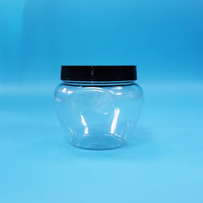 সিল করা স্বচ্ছ অনন্য আকৃতি প্লাস্টিকের পিইটি মিষ্টি খাদ্য কুকি জার কালো প্লাস্টিকের ঢাকনা