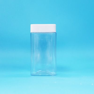 Food Grade Transparent Square Empty PET Plastic Food Candy Cookies Jam Jar White Lid