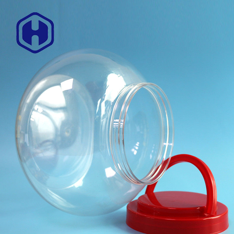 ঢাকনা সহ 3740ml 126oz বড় আচার গোলাকার পিইটি প্লাস্টিকের জার এবং উপহারের প্যাকেজিং হ্যান্ডেল