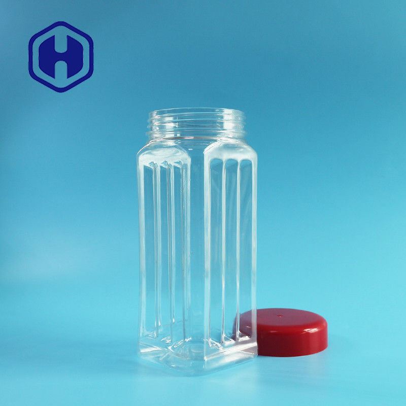 171mm উচ্চতা PET স্কয়ার জার বাল্ক বাদাম কাজু সুগন্ধি চা শুকনো সবজি 560ml প্লাস্টিক কভার