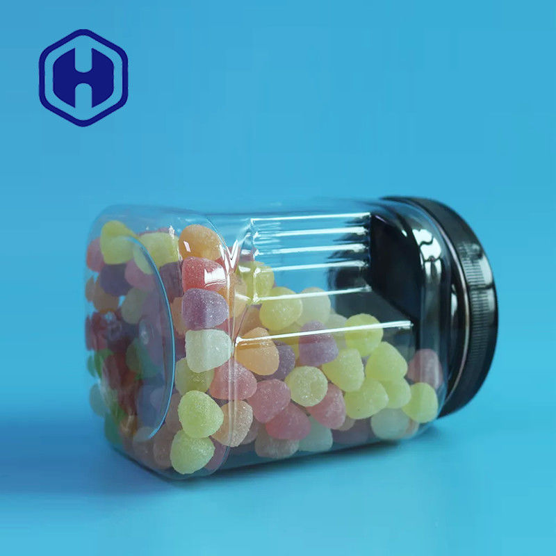 গোলাকার ঢাকনা সহ স্ট্যাকযোগ্য মেসন পিইটি স্কোয়ার পরিষ্কার প্লাস্টিক গ্রিপ জার কুকি ফুড প্যাকিং