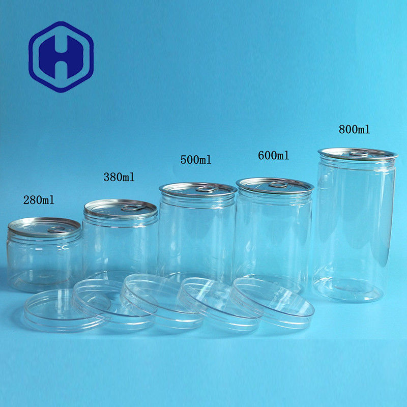 সহজ খোলা খালি প্লাস্টিক পিইটি ফুড ক্যান 360 মিলি শুকনো ফল শাকসবজি গোল স্ক্রু ঢাকনা বায়ুরোধী