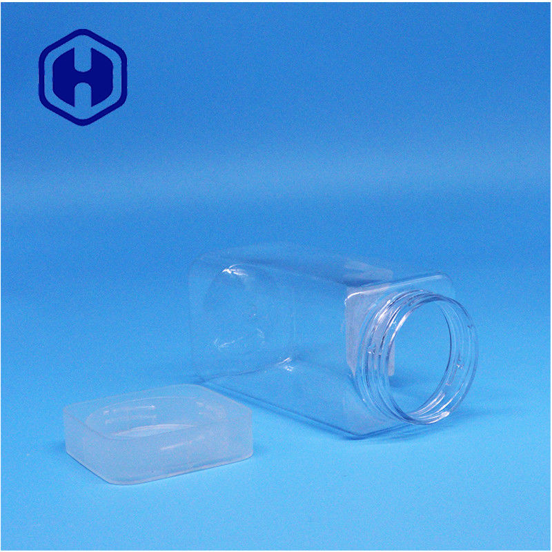 স্বচ্ছ স্কয়ার বাদাম মাখন জেলী চা পাতা নারকেল প্লাস্টিকের পিইটি জার সমতল স্ক্রু শীর্ষ ঢাকনা