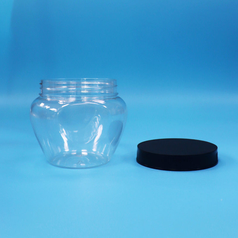 অনন্য আকৃতি পরিষ্কার সিল প্লাস্টিক পিইটি মিষ্টি খাদ্য কুকি জার প্লাস্টিক স্ক্রু ফ্ল্যাট ঢাকনা