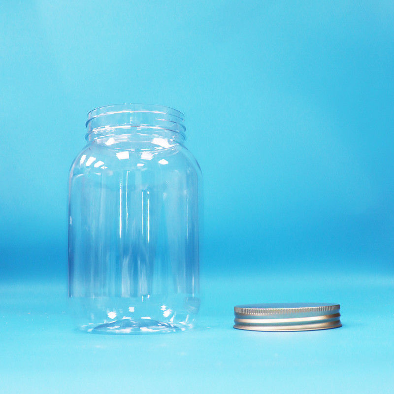 খাদ্য গ্রেড পরিষ্কার পিইটি প্লাস্টিক বৃত্তাকার জার অ্যালুমিনিয়াম স্ক্রু ফ্ল্যাট ক্যাপ খাদ্য মিষ্টি বাদাম জন্য