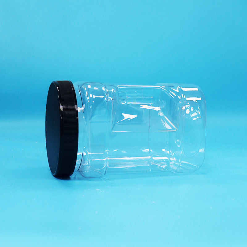 পরিষ্কার শুকনো ফল এবং বাদাম স্কয়ার পিইটি প্লাস্টিকের গ্রিপ জার কালো ফ্ল্যাট ক্যাপ সহ