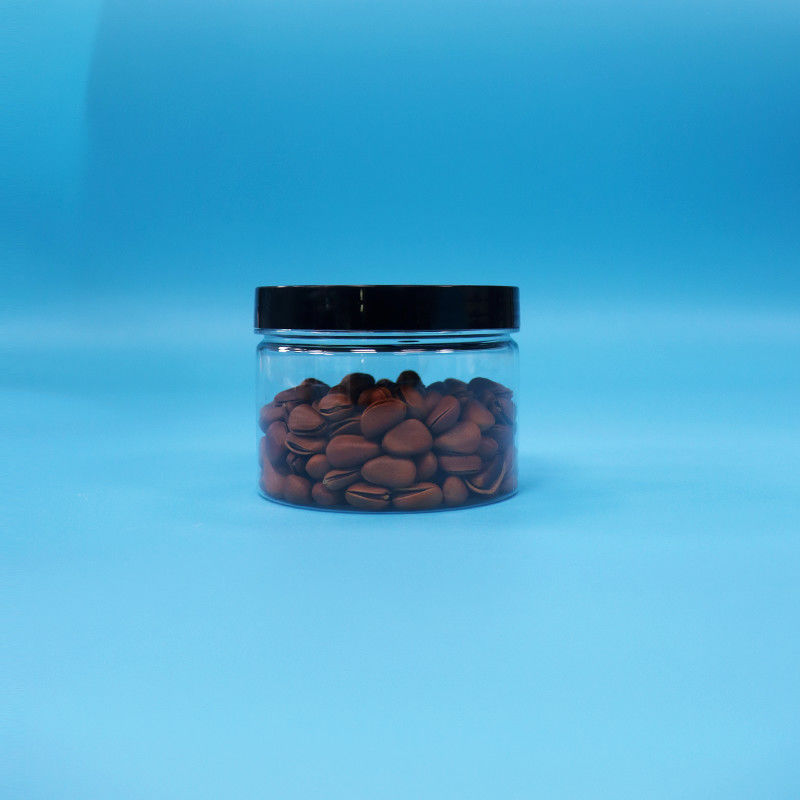 স্বচ্ছ বৃত্তাকার মুখের আকৃতি কালো চা বীজ খেলনা উপহার ক্যান্ডি Cooike জন্য পিইটি প্লাস্টিকের জার