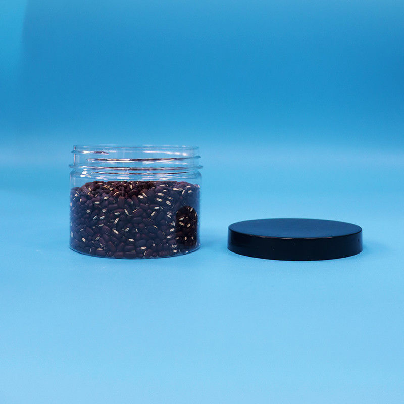 স্বচ্ছ বৃত্তাকার মুখের আকৃতি কালো চা বীজ খেলনা উপহার ক্যান্ডি Cooike জন্য পিইটি প্লাস্টিকের জার