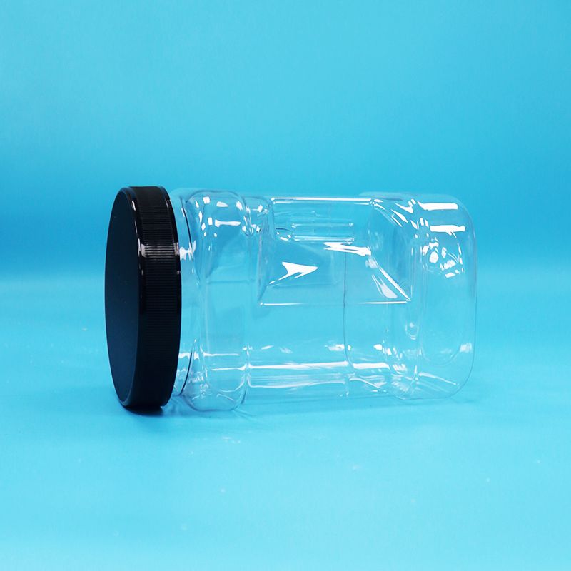 স্বচ্ছ শুকনো ফল এবং বাদামের বর্গক্ষেত্র আকারের PET প্লাস্টিক গ্রিপ জার, কালো ফ্ল্যাট ঢাকনা