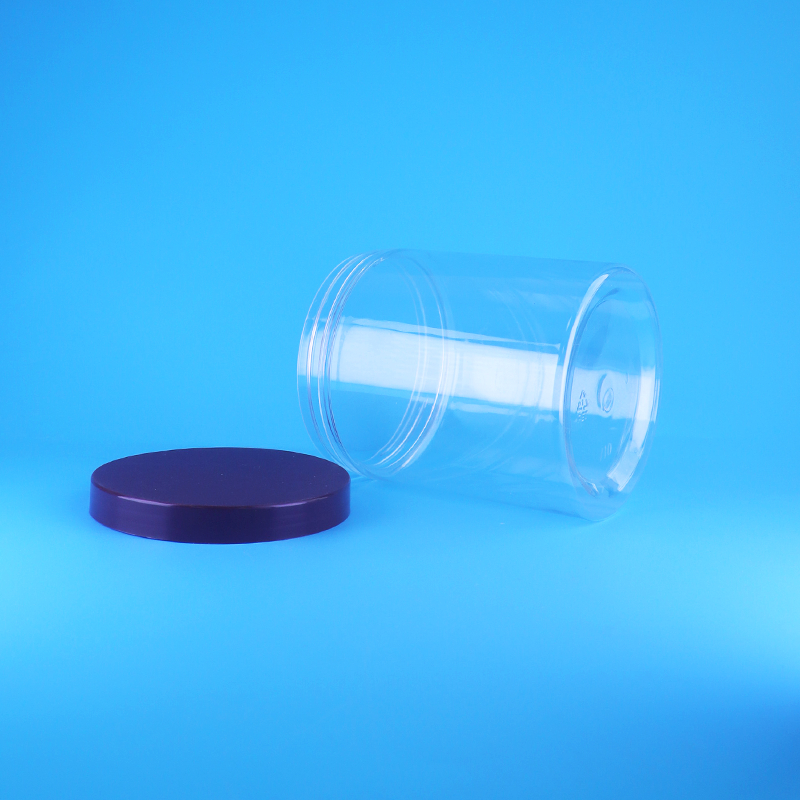 লিক প্রুফ স্ক্রু ফ্ল্যাট ঢাকনা সহ গোলাকার স্বচ্ছ পিইটি প্লাস্টিকের মিষ্টি শুকনো ফলের জার, বিপিএ মুক্ত, শুকনো খাবারের জন্য কাস্টম ডিজাইন