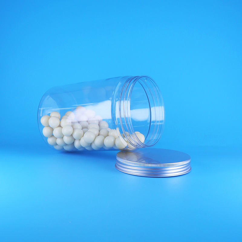 স্বচ্ছ প্রশস্ত মুখের PET প্লাস্টিকের বেবি ফুড ক্যান্ডি লম্বা গোলাকার জার অ্যালুমিনিয়াম ফ্ল্যাট ঢাকনা