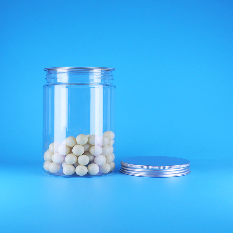 স্বচ্ছ প্রশস্ত মুখের PET প্লাস্টিকের বেবি ফুড ক্যান্ডি লম্বা গোলাকার জার অ্যালুমিনিয়াম ফ্ল্যাট ঢাকনা