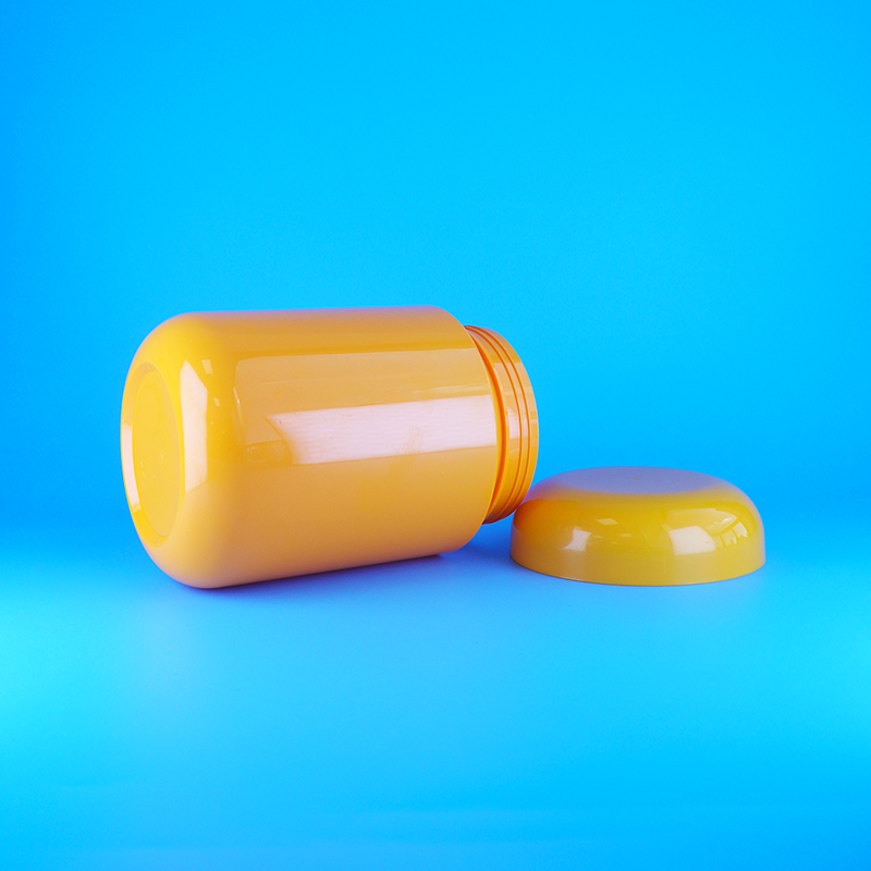 বাতাসরোধী কমলা গোলাকার আকৃতির প্লাস্টিক পিইটি কুকিজ ক্যান্ডি জার স্ক্রু কমলা ক্যাপ