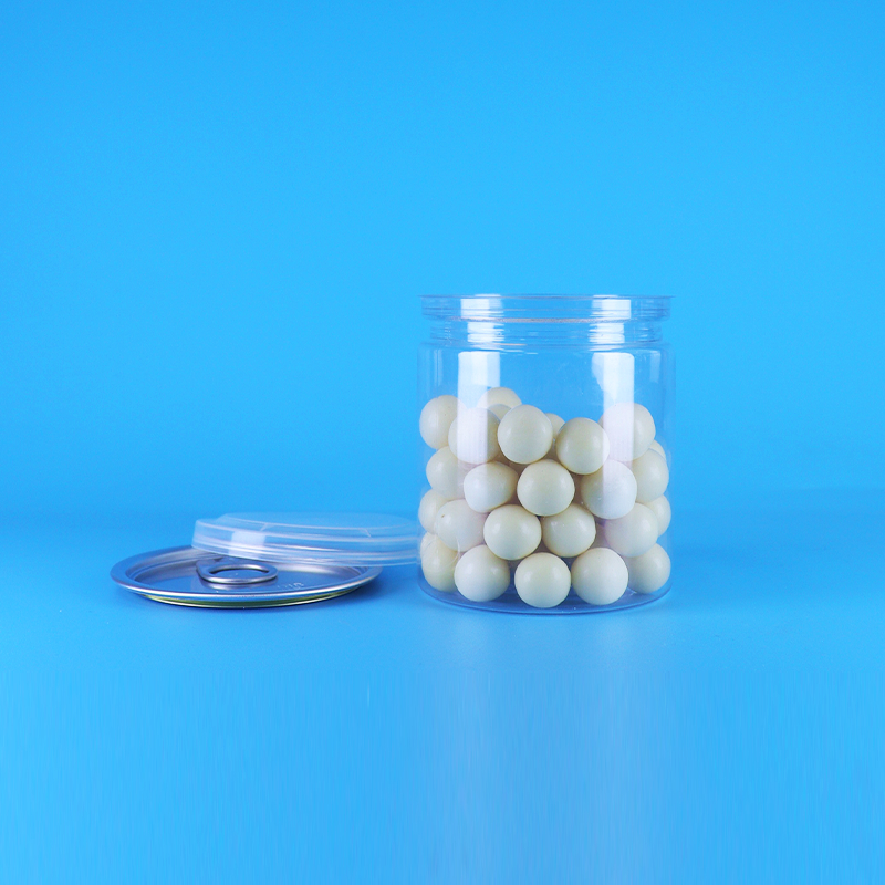 ফাঁস প্রতিরোধক সহজ খোলা ঢাকনা পরিষ্কার গোলাকার স্ন্যাক মিষ্টি পিইটি প্লাস্টিকের ক্যান খাদ্য প্যাকিং