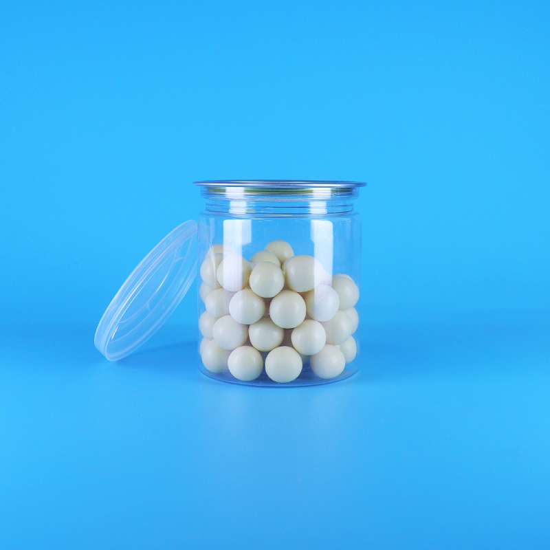 ফাঁস প্রতিরোধক সহজ খোলা ঢাকনা পরিষ্কার গোলাকার স্ন্যাক মিষ্টি পিইটি প্লাস্টিকের ক্যান খাদ্য প্যাকিং