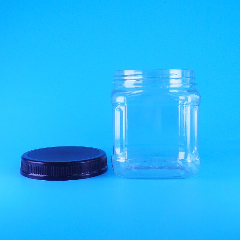 বর্গাকার স্বচ্ছ বায়ুহীন স্ক্রু ঢাকনা প্লাস্টিক স্ন্যাক কিসমিস ব্রড বিন পাইন বাদাম স্টোরেজ জার