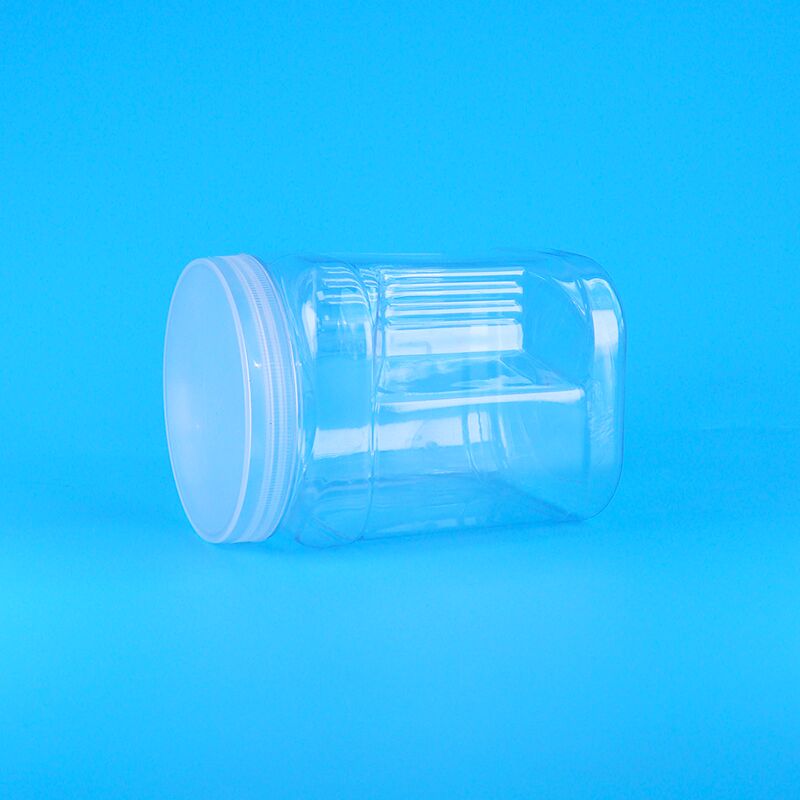 বর্গাকার স্বচ্ছ পোষা প্লাস্টিকের স্টোরেজ গ্রিপ বিয়ার বিস্কুট দুধের তারিখ ক্র্যানবেরি কুকিজ জার