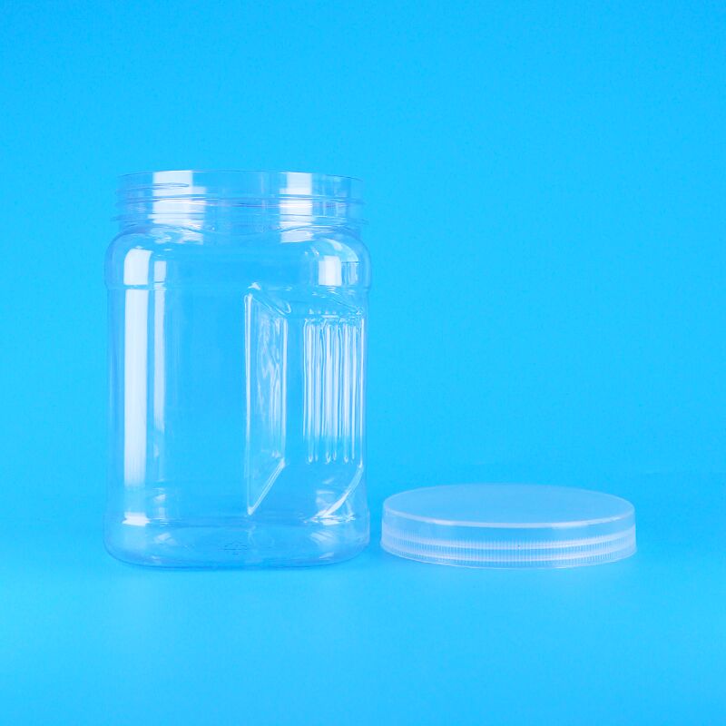 PET বর্গাকার স্বচ্ছ স্ক্রু ঢাকনা প্লাস্টিক স্টোরেজ গ্রিপ কালো চাল গম ক্র্যাকার জার