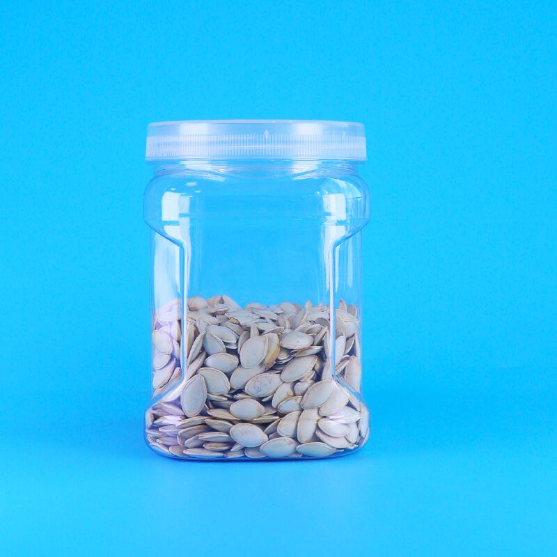 PET বর্গাকার স্বচ্ছ স্ক্রু ঢাকনা প্লাস্টিক স্টোরেজ গ্রিপ কালো চাল গম ক্র্যাকার জার