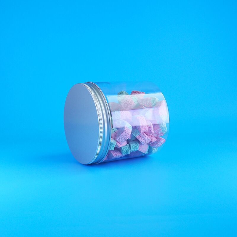 গোল অ্যালুমিনিয়াম সহজে খোলা যায় এমন ঢাকনাযুক্ত খাবার ক্যান্ডি কুকি জুঁই চা প্লাস্টিক স্বচ্ছ পিইটি জার