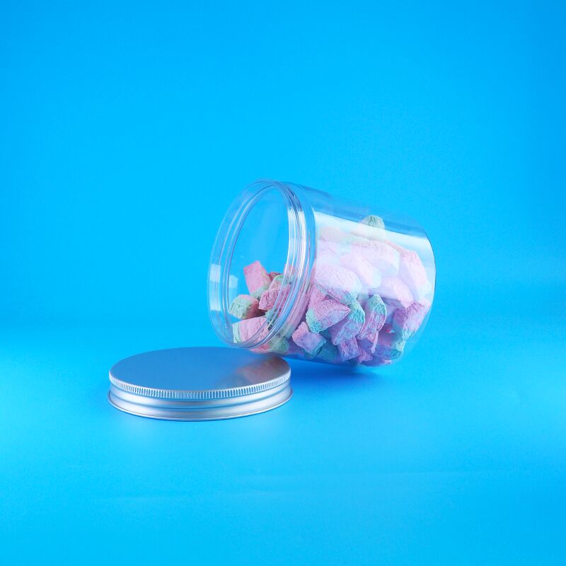 গোল অ্যালুমিনিয়াম সহজে খোলা যায় এমন ঢাকনাযুক্ত খাবার ক্যান্ডি কুকি জুঁই চা প্লাস্টিক স্বচ্ছ পিইটি জার