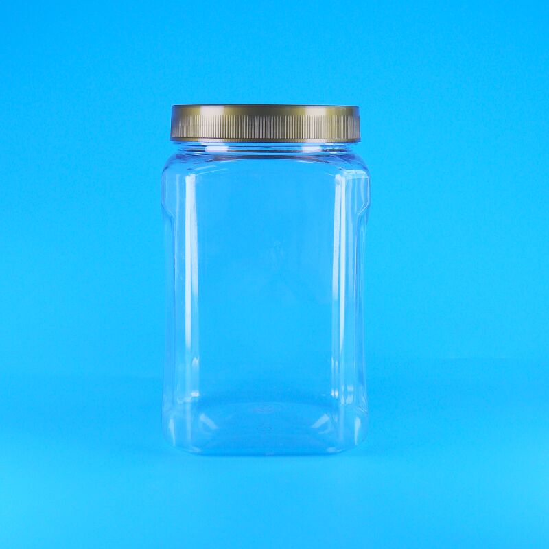 পিইটি বর্গক্ষেত্র আকৃতির স্বচ্ছ বাদামী ঢাকনা প্লাস্টিক খাদ্য গ্রেড কুকিজ বাদাম শুকনো ফল জার