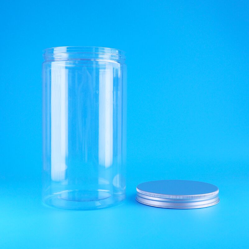 স্বচ্ছ খাদ্য গ্রেড শুকনো ফল ক্রিস্পি চিনাবাদাম বিয়ার বিস্কুট গোল পিইটি জার স্ক্রু ক্যাপ