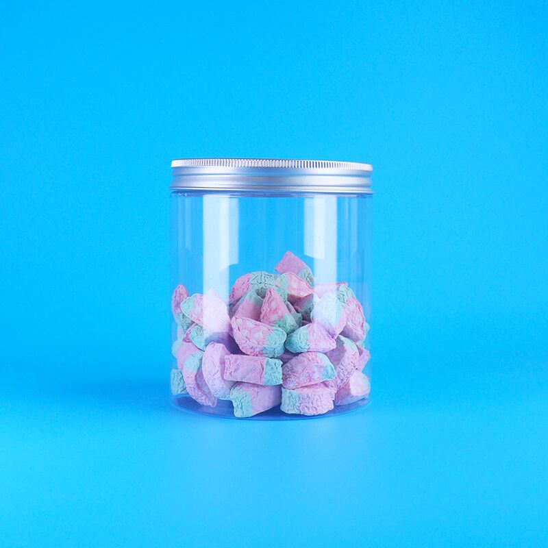 স্বচ্ছ পিইটি প্লাস্টিক বৃত্তাকার জার প্লুম ক্যান্ডি স্কিটলস ফলের জেলি মং বিন কেক স্ক্রু ঢাকনা
