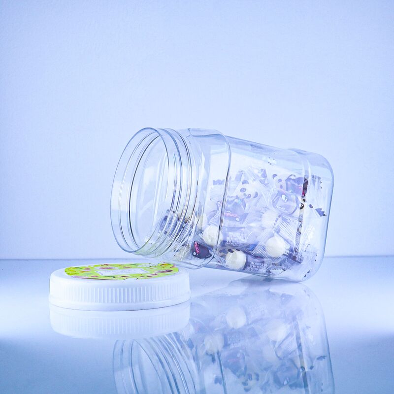 ওয়েল সিলিং প্লাস্টিক পিইটি বর্গাকার আকৃতির স্বচ্ছ জার চীনা ইয়াম কেক ফিলিং বিস্কুট স্ক্রু ঢাকনা