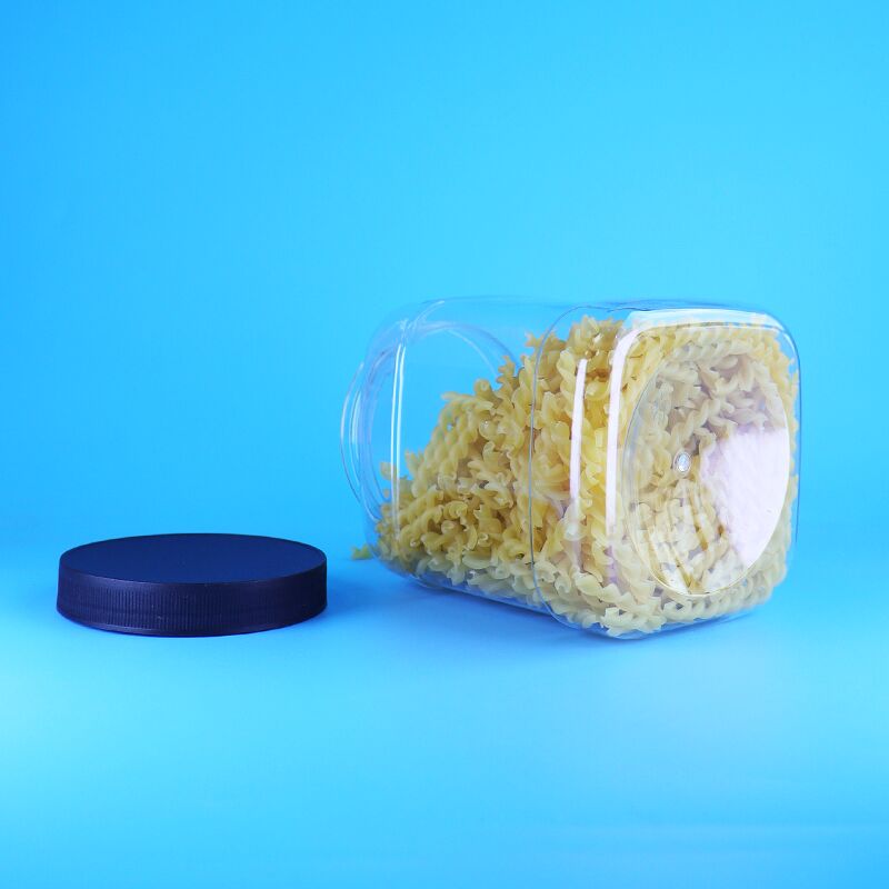 কাস্টম স্কয়ার পিইটি প্লাস্টিক জার with Well Sealing Food Grade Lid for Cookies and Nuts