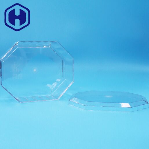 খাদ্য গ্রেডের খালি শুকনো ফল ক্যান্ডি চকোলেট কুকি পিইটি প্লাস্টিক অষ্টভুজ প্যাকেজিং বক্স