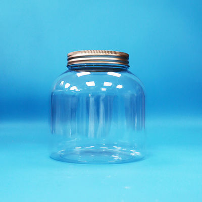 অ্যালুমিনিয়াম স্ক্রু ক্যাপ সহ স্বচ্ছ প্লাস্টিক পিইটি গোলাকার মিষ্টি দৈনিক খাদ্য জার
