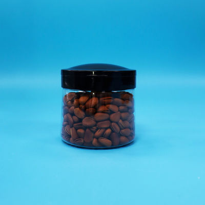 খাদ্য গ্রেড ছোট বৃত্তাকার প্লাস্টিক স্টোরেজ স্বচ্ছ জার প্লাস্টিক কালো স্ক্রু ঢাকনা