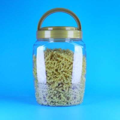 ফুড গ্রেড ক্লিয়ার স্কয়ার হ্যান্ডেল ঢাকনা প্লাস্টিকের পিইটি মিষ্টি কুকিজ শিশু খাদ্য জার