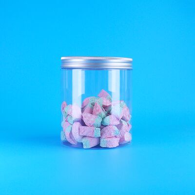 স্বচ্ছ পিইটি প্লাস্টিক বৃত্তাকার জার প্লুম ক্যান্ডি স্কিটলস ফলের জেলি মং বিন কেক স্ক্রু ঢাকনা